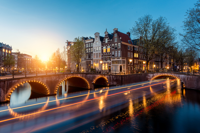 Canals of Amsterdam at night. Amsterdam is the capital and most populous city of the Netherlands.